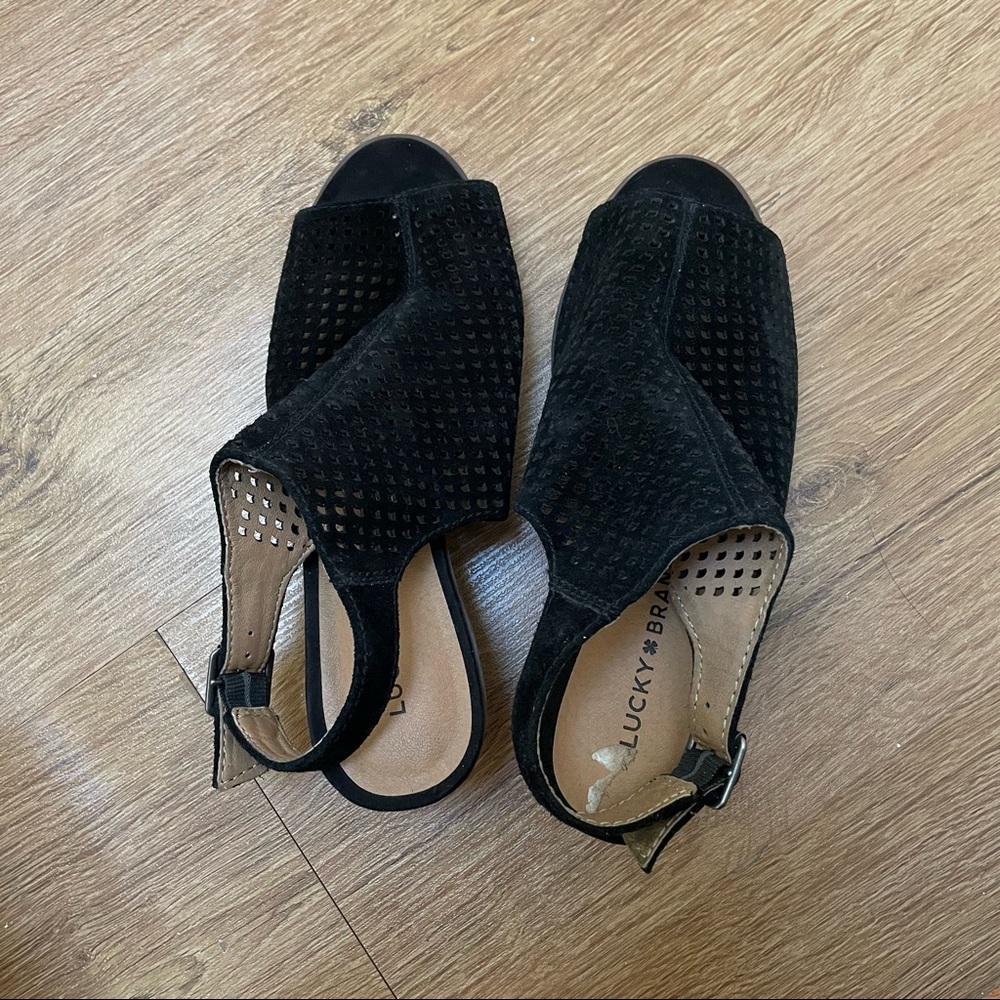 Lucky Brand black suede cutout peep toe - Picture 2 of 2